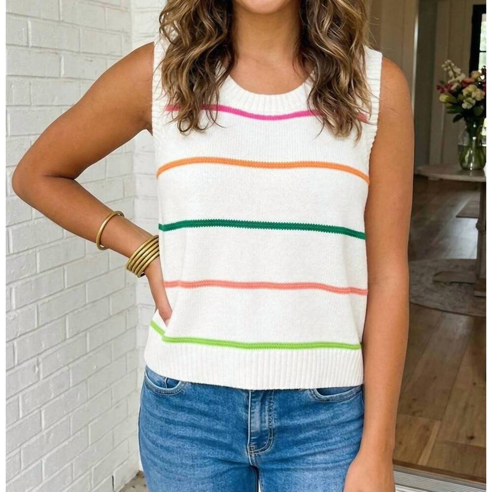 NEW LA SOCIETY striped knitted sweater tank in white